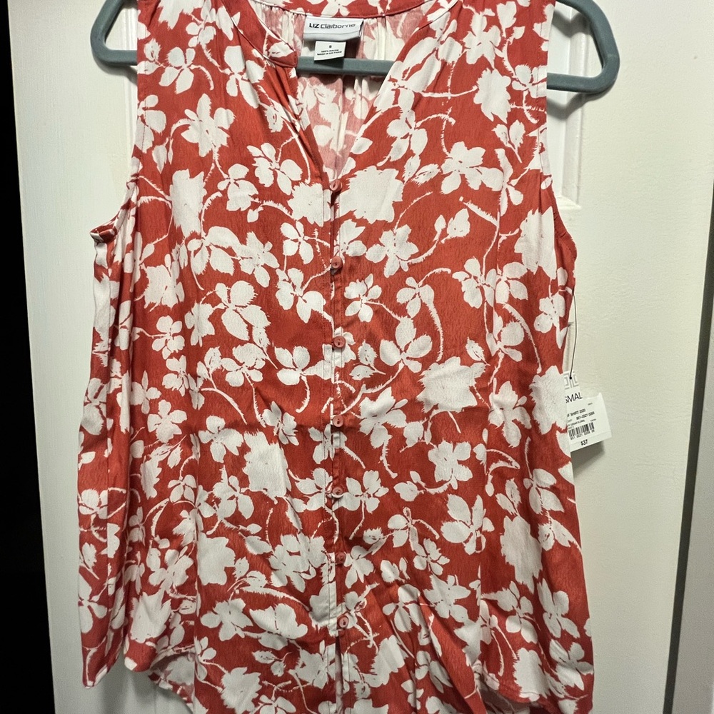 Liz Claiborne NWT Women's Floral Sleeveless Top - Burnt Orangeish and White sm